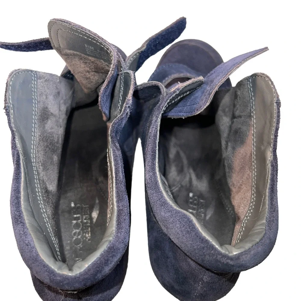 Aerosoles Best Fit Suede Leather Wedge Sneaker 8.5 Navy Blue Hook & Loop Closure